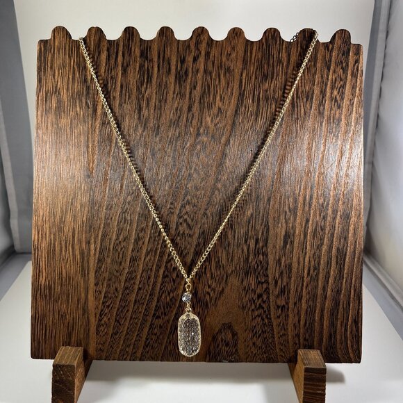 Jewelry - Gold-Tone Pendant Necklace With Rhinestone Accents & Chain Link Design